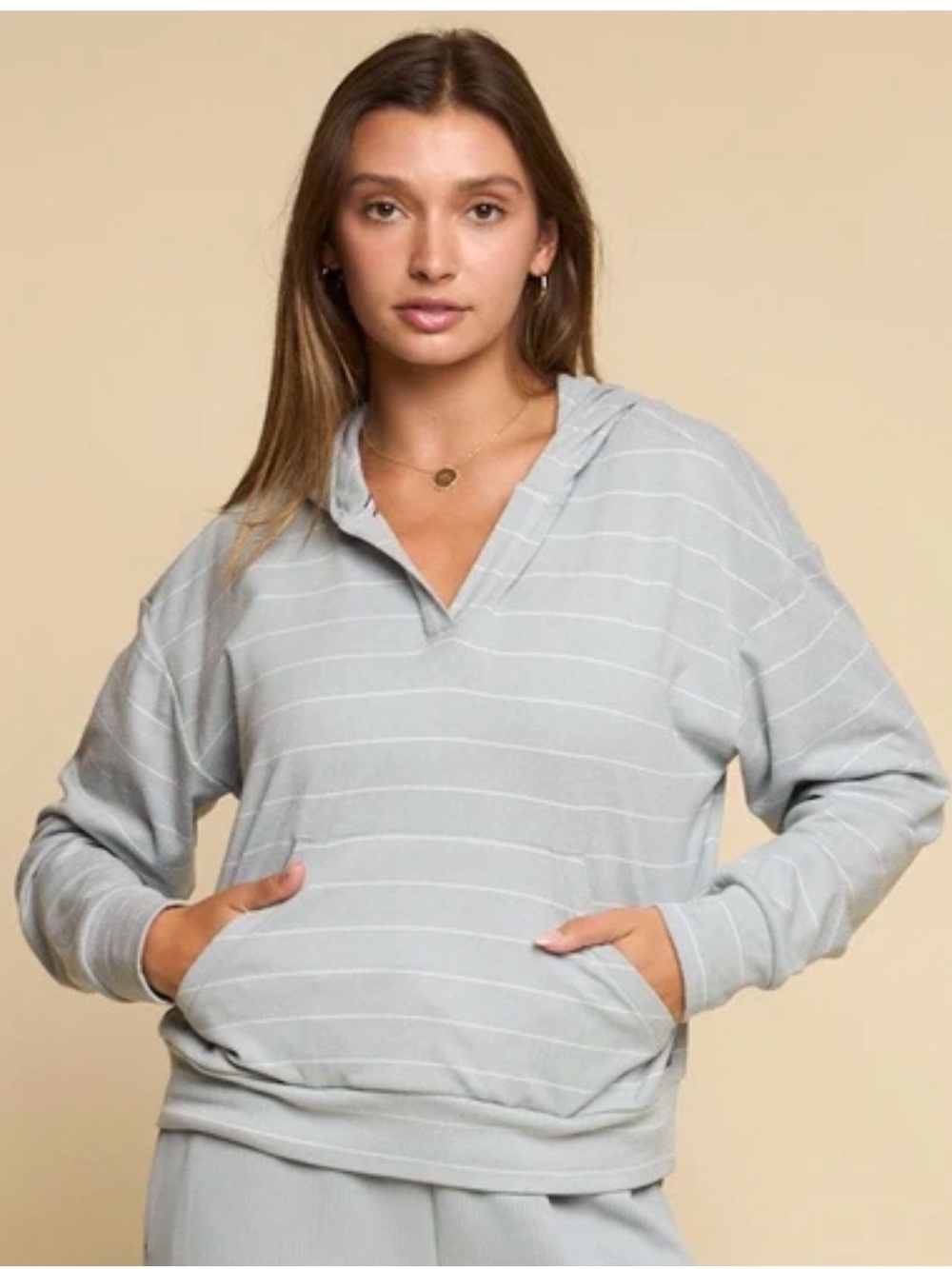 Fundamental Coast The Balboa Women's Hoodie Striped Gray & White Medium
